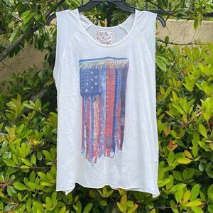 Nation LTD White Tank Top with American Flag Design